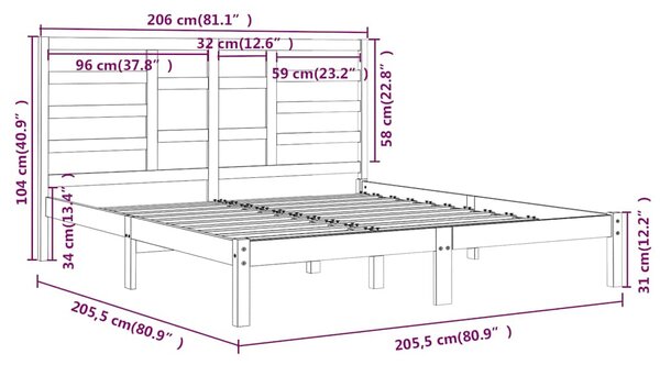Rám postele černý masivní dřevo 200 x 200 cm 3105819