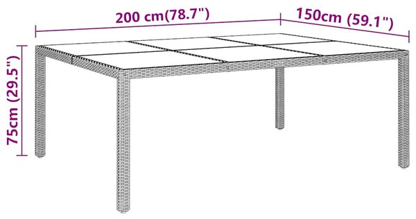 Zahradní stůl 200 x 150 x 75 cm tvrzené sklo a polyratan béžový 310588