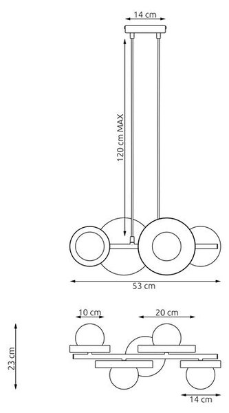 Závěsné svítidlo MODEL 4 – černé, bílé sklo, 4× G9, šířka 53 cm