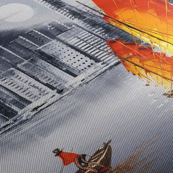 Obraz - Victoria Harbor, Hong Kong, černobílá olejomalba (210x100 cm)