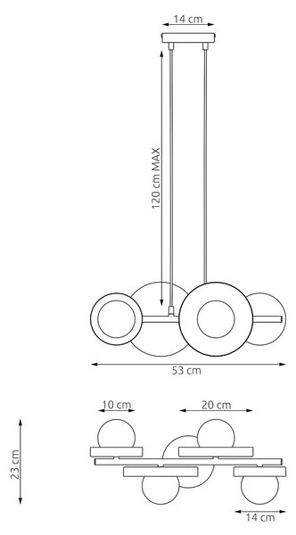 Závěsné svítidlo MODEL 4 – černé, bílé sklo, 4× G9, šířka 53 cm