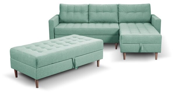 Furniture Sobczak Univerzální rohová sedací souprava Pires s taburetem - Zelená