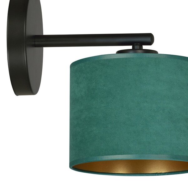 Nástěnné svítidlo HILDE K1 – černé, zelené textilní stínidlo, 1× E27, šířka 18 cm