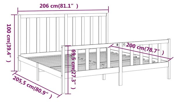 Rám postele černý masivní borovice 200 x 200 cm 3106727