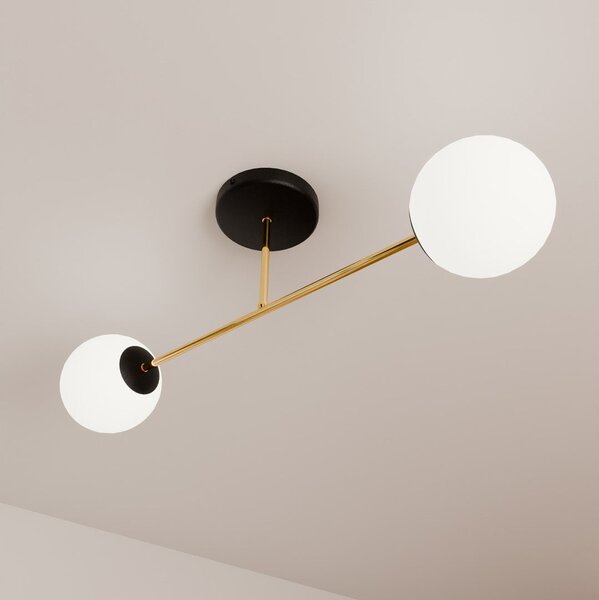 Stropní svítidlo MAGNUM 2 – černé, opálové sklo, 2× E14, šířka 75 cm