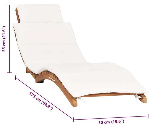 Skládací zahradní lehátko krémově bílé podušky masivní teak 310667