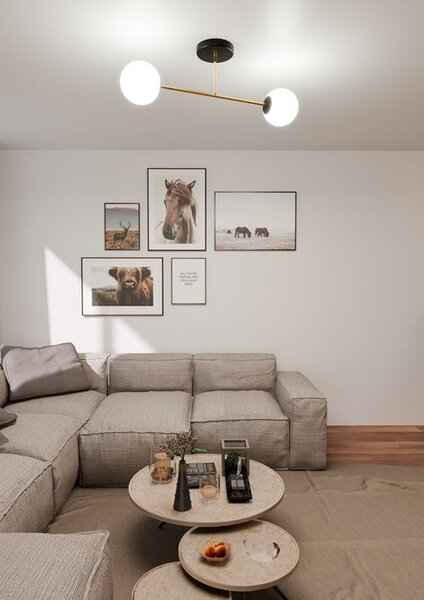 Stropní svítidlo MAGNUM 2 – černé, opálové sklo, 2× E14, šířka 75 cm