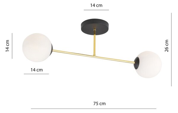 Stropní svítidlo MAGNUM 2 – černé, opálové sklo, 2× E14, šířka 75 cm