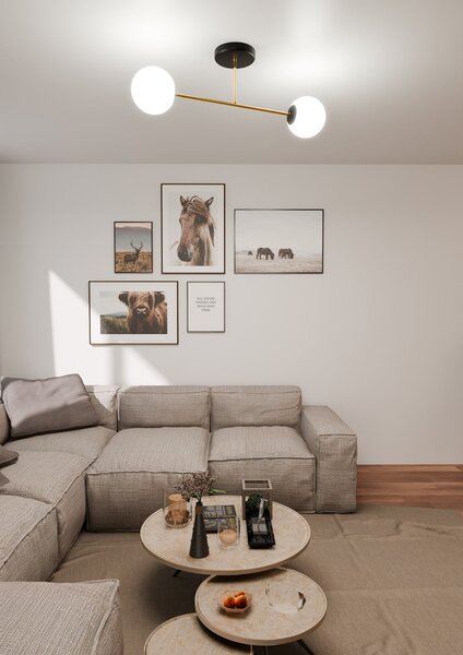 Stropní svítidlo MAGNUM 2 – černé, opálové sklo, 2× E14, šířka 75 cm