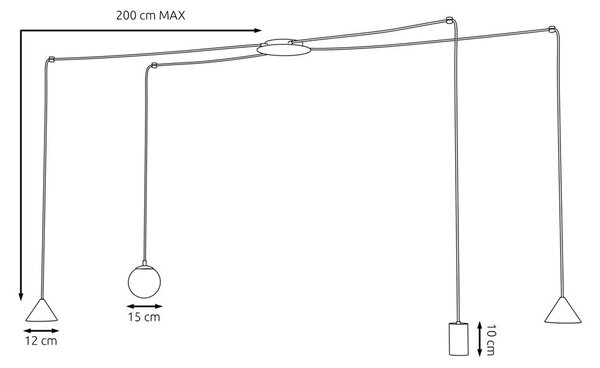 Závěsné svítidlo FUJI 4 – černé, 4× E14/GU10/GX53, šířka 200 cm