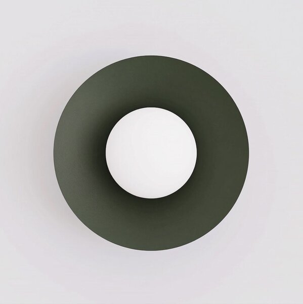 Nástěnné svítidlo MONO 1S – olivově zelené, bílé sklo, 1× E14, šířka 31 cm