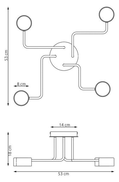 Stropní svítidlo KURAGE 4 – vínové, 4× GX53, šířka 53 cm
