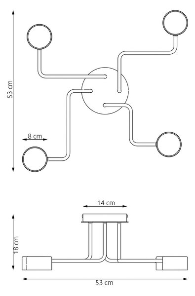 Stropní svítidlo KURAGE 4 – vínové, 4× GX53, šířka 53 cm