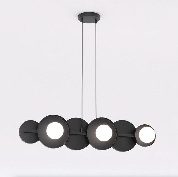 Závěsné svítidlo MODEL 6 – černé, bílé sklo, 6× G9, šířka 85 cm