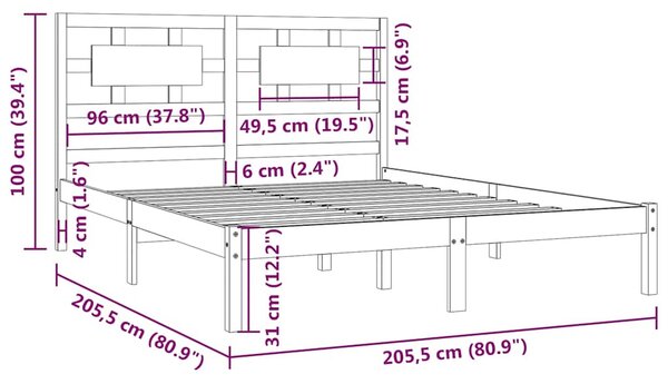 Rám postele černý masivní borovice 200 x 200 cm 3107377