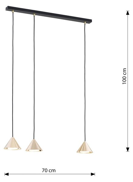 Závěsné svítidlo ELIT 3 – černé / zlaté, 3× GX53, šířka 70 cm