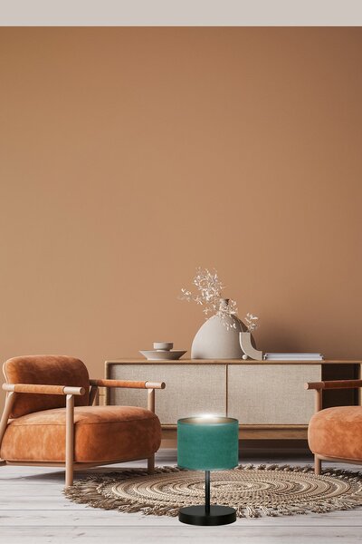 Stolní lampa HILDE LN1 – černá, zelené textilní stínidlo, 1× E27, šířka 18 cm