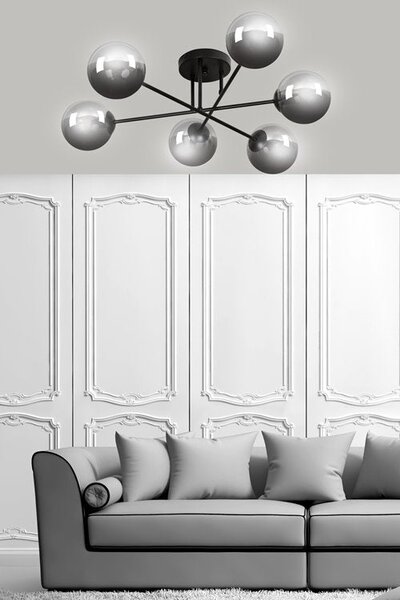 Stropní svítidlo BRENDI 6B – černé, grafitové sklo, 6× E14, šířka 75 cm