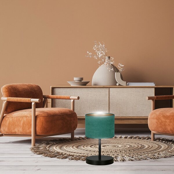 Stolní lampa HILDE LN1 – černá, zelené textilní stínidlo, 1× E27, šířka 18 cm