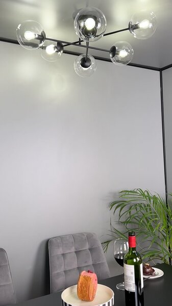 Stropní svítidlo BRENDI 6B – černé, čiré sklo, 6× E14, šířka 75 cm