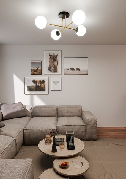 Stropní svítidlo MAGNUM 4 – černé, opálové sklo, 4× E14, šířka 75 cm
