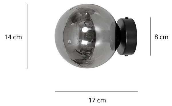Nástěnné svítidlo ROSSI K1 – černé, grafitové sklo, 1× E14, šířka 26 cm