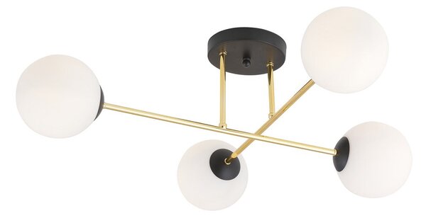 Stropní svítidlo MAGNUM 4 – černé, opálové sklo, 4× E14, šířka 75 cm