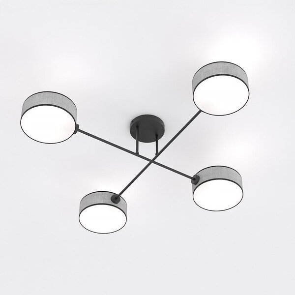 Stropní svítidlo MAGA 4 – šedé / černé, textilní stínidla, 4× E14, šířka 96 cm