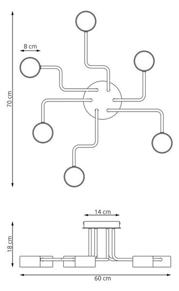 Stropní svítidlo KURAGE 6 – moka, 6× GX53, šířka 60 cm