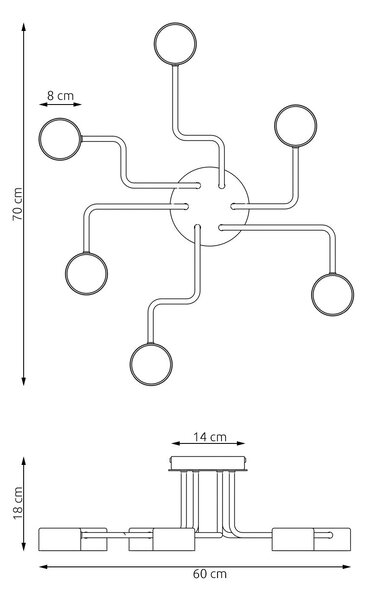 Stropní svítidlo KURAGE 6 – moka, 6× GX53, šířka 60 cm