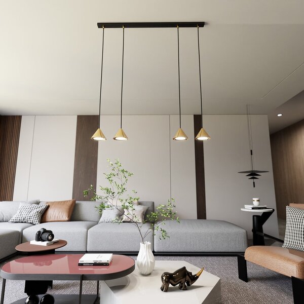 Závěsné svítidlo ELIT 4 – černé / zlaté, 4× GX53, šířka 90 cm
