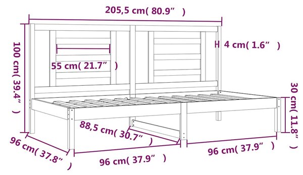 Válenda bez matrace bílá 90 x 200 cm masivní borovice 3108057