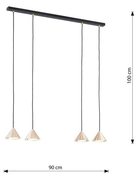 Závěsné svítidlo ELIT 4 – černé / zlaté, 4× GX53, šířka 90 cm