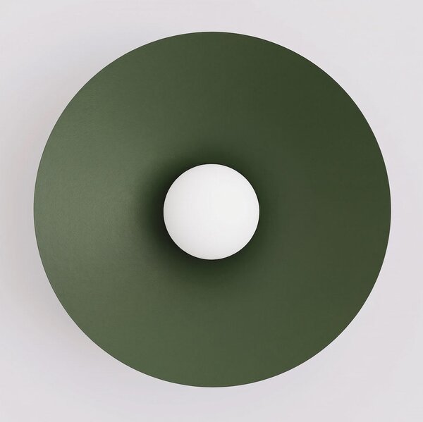Nástěnné svítidlo MONO 1L – olivově zelené, bílé sklo, 1× E14, šířka 50 cm