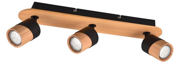 Trio Leuchten 801100332 ARUNI - Stropní bodové svítidlo v černé barvě se dřevěnou monturou 3 x GU10 (Stropní bodové svítidlo)
