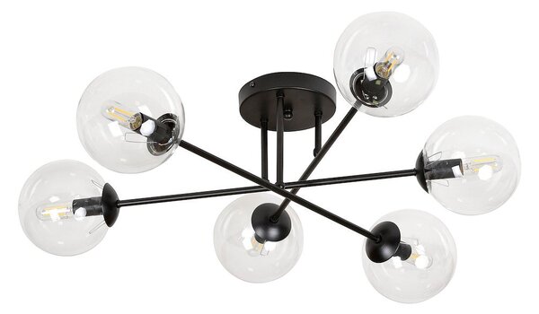 Stropní svítidlo BRENDI 6B – černé, čiré sklo, 6× E14, šířka 75 cm