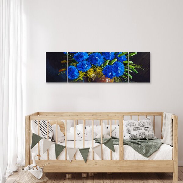 Obraz modrých květů ve váze (170x50 cm)