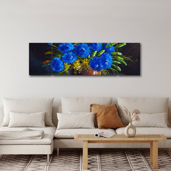 Obraz modrých květů ve váze (170x50 cm)