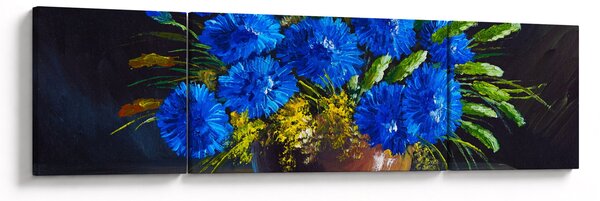 Obraz modrých květů ve váze (170x50 cm)