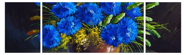 Obraz modrých květů ve váze (170x50 cm)