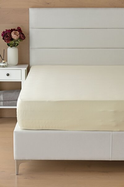 Prostěradlo Světle béžové INTERLOCK Jersey interlock 90-100 x 200-220/35
