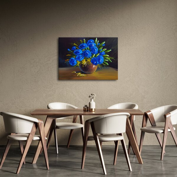 Obraz modrých květů ve váze (70x50 cm)