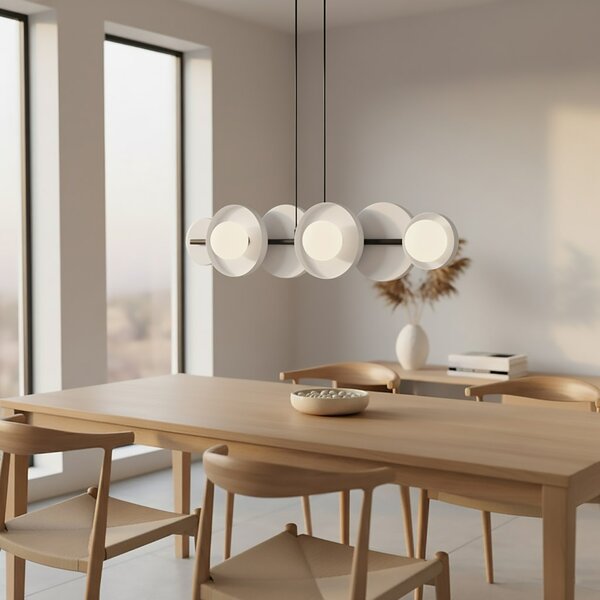 Závěsné svítidlo MODEL 6 – černé / bílé, sklo, 6× G9, šířka 85 cm