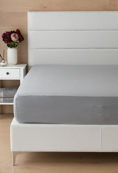 Prostěradlo Světle šedé INTERLOCK Jersey interlock 90-100 x 200-220/35