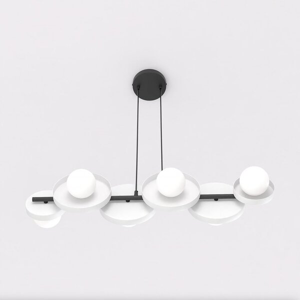 Závěsné svítidlo MODEL 6 – černé / bílé, sklo, 6× G9, šířka 85 cm