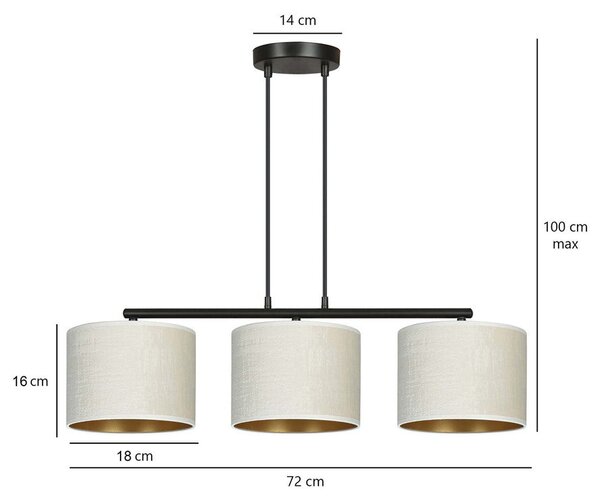 Závěsné svítidlo HILDE 3 – černé, bílá textilní stínidla, 3× E27, šířka 72 cm