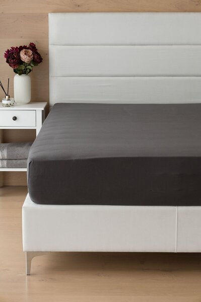 Prostěradlo Antracitové INTERLOCK Jersey interlock 90-100 x 200-220/35