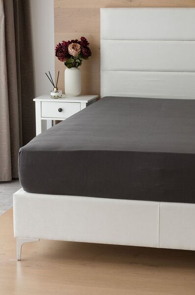 Prostěradlo Antracitové INTERLOCK Jersey interlock 90-100 x 200-220/35