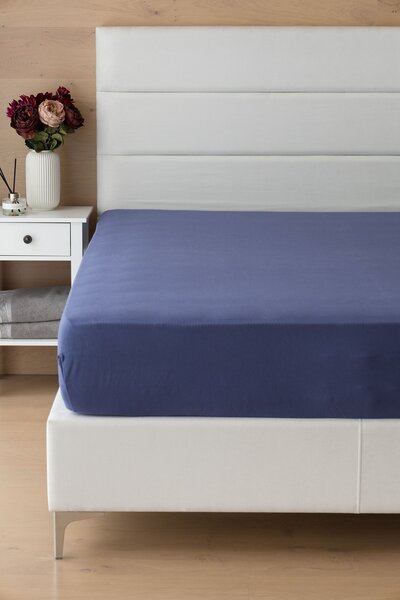 Prostěradlo Tmavě modré INTERLOCK Jersey interlock 90-100 x 200-220/35