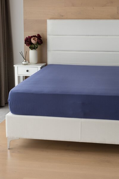 Prostěradlo Tmavě modré INTERLOCK Jersey interlock 90-100 x 200-220/35